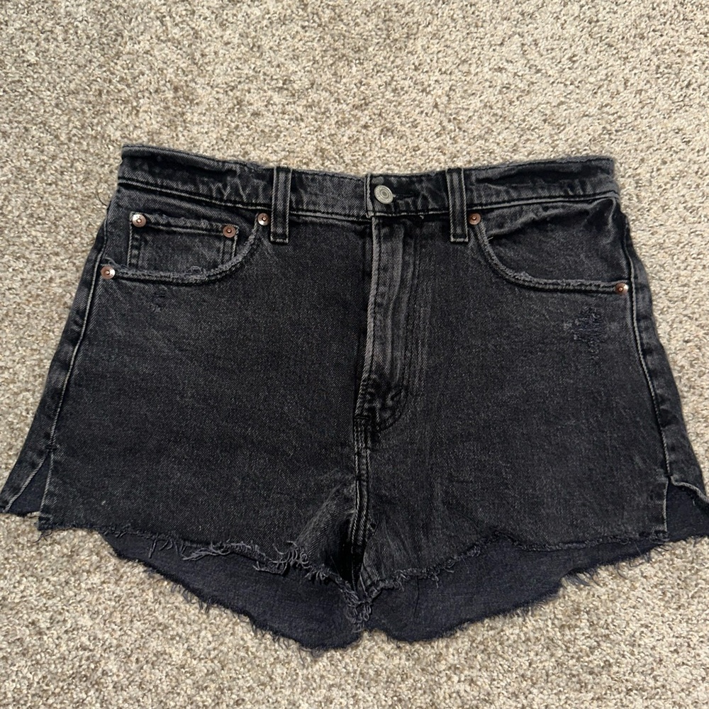 NEW Abercrombie & Fitch 28 6 Mom Shorts Black Jeans High Rise Distressed Cutoff